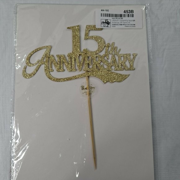 15th Anniversary Wedding Cake Topper Gold Sparkle - Picture 5 of 5
